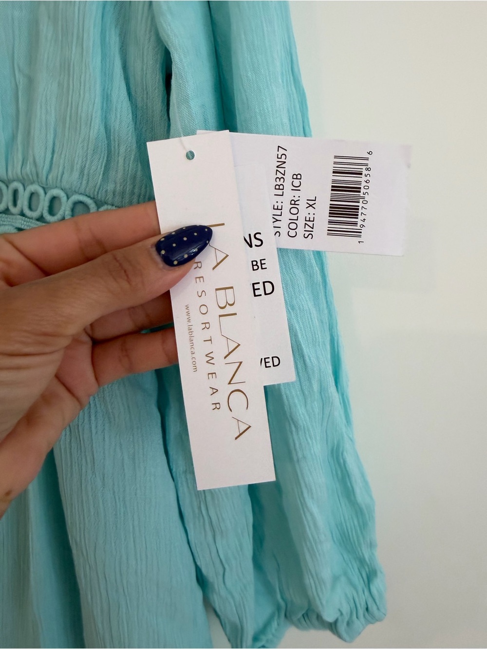 La Blanca Aqua Circle Trim V-Neck Dress size XL - Picture 4 of 5